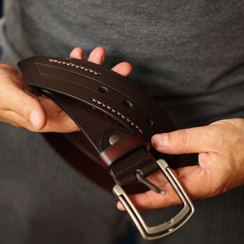 Men's Double Stitch Lines Premium Cow Leather Belt, 4 of 6