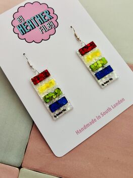 Paint Swatch Glitter Resin Earrings / Artist Statement Jewellery Colourful Palette Gift / Gift For Art Teachers Creative Classroom Jewellery, 3 of 6