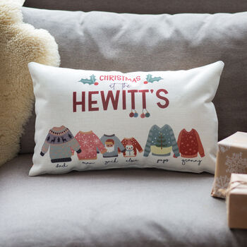 Personalised Printed Christmas Family Jumper Rectangular Cushion, 3 of 6