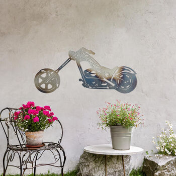 Chopper Motorcycle Metal Wall Art Gift For Garden Decor Enthusiasts, 9 of 10