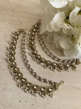 Gold Plated Antique Pearl Ear Chains/Kaan Chain, 5 of 5