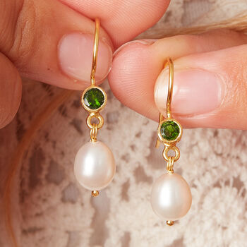 Pearl And Emerald Drop Earrings, 7 of 11