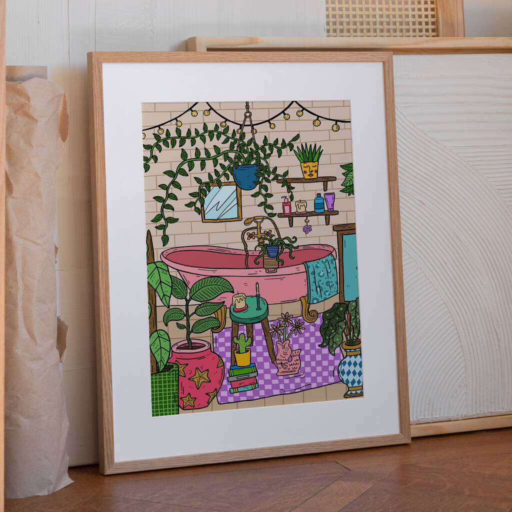 'Busy Bathroom' Unframed Art Print By Cat & Bean