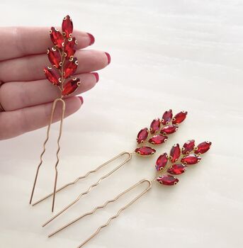 Vibrant Red Crystal Hair Pins, 6 of 7