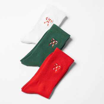 Christmas Candy Cane Embroidered Socks, 8 of 8