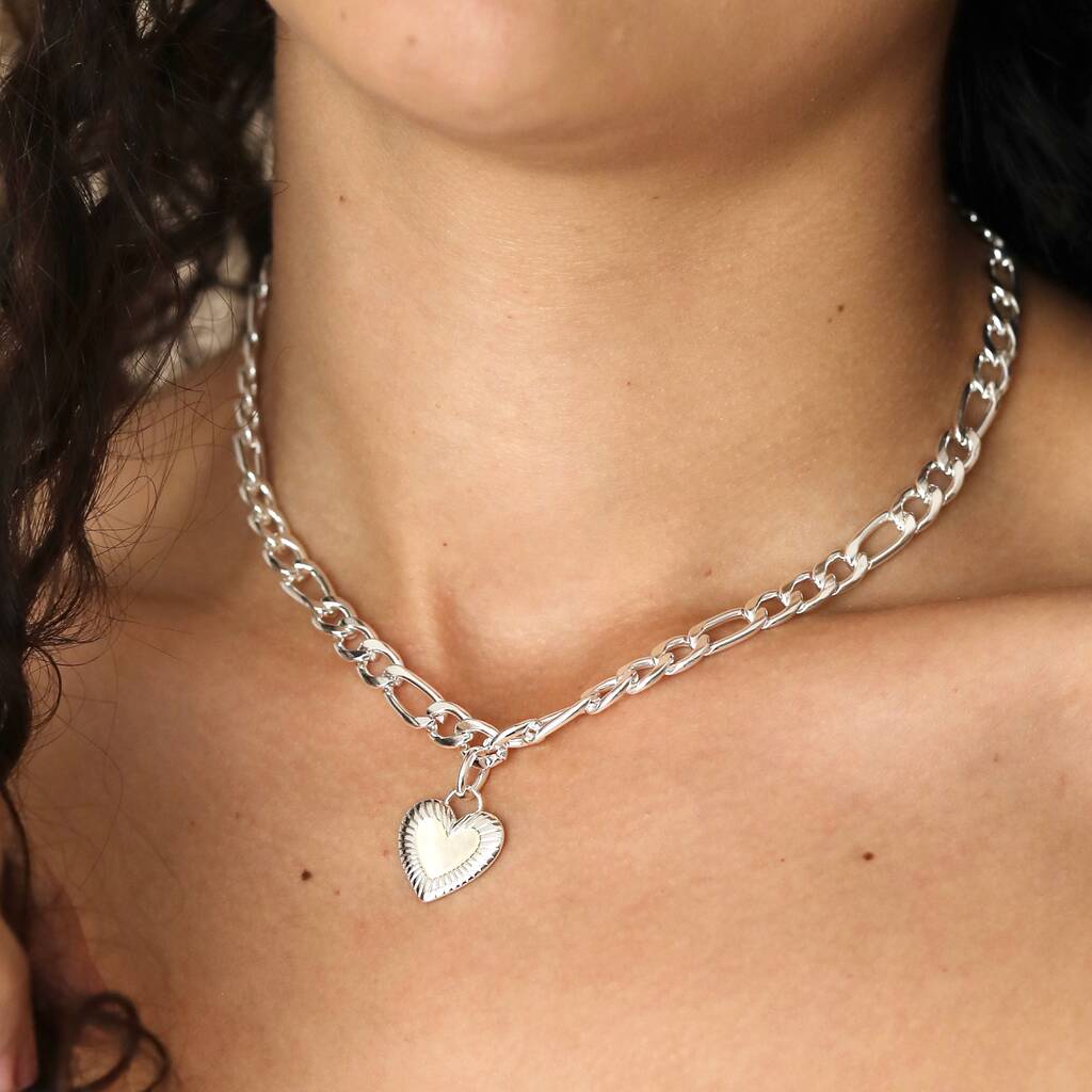 Outlet- Pointed Heart & Crystal Heart Chunky Necklace, Silver & Rose G –  Orli Jewellery