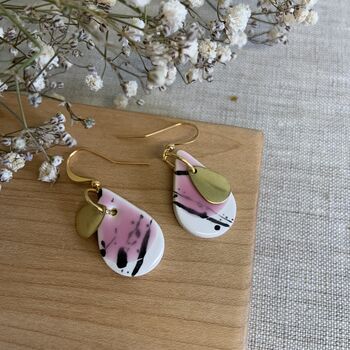 Pink Teardrop Ceramic Dangle Earrings Gold Plated, 3 of 6