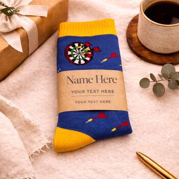 Darts Themed Socks With Personalised Label Sleeve, 3 of 4