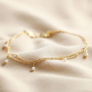 Set Of Two Pearl And Chain Anklets In Gold Plating, 2 of 4
