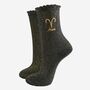 Women's Glitter Socks Black Gold Zodiac Aries, thumbnail 2 of 5