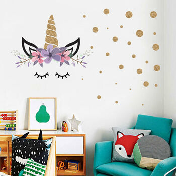 Unicorn Lashes Polka Dots Kid’s Room Wall Stickers, 3 of 3