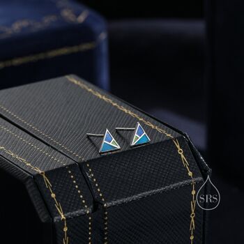 Enamel Triangle Stud Earrings In Sterling Silver, 2 of 11