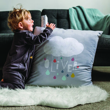 Personalised Cloud And Raindrops Name Cushion, 2 of 8