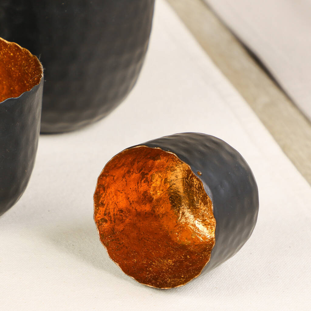 Set Of Three Black And Copper Tea Light Holders By Dibor
