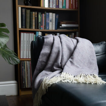 Luxury 100% Shetland Wool Herringbone Blanket Lilac, 2 of 2