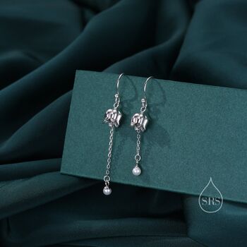 Asymmetric Lily Of The Valley With Dangle Pearl Dangle Earrings, 6 of 10