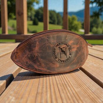Personalised Leather Rugby Ball Wash Bag, 2 of 12