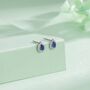 Sterling Silver Tiny Sapphire Blue Droplet Cz Halo Stud Earrings, thumbnail 1 of 12