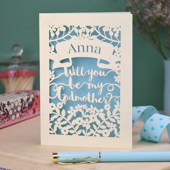 Personalised Papercut 'Be my Godmother?' Card, 4 of 6