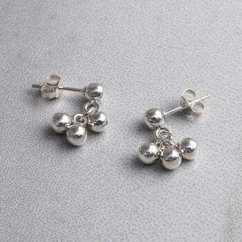 Sterling Silver Ball Bell Dangly Studs, 2 of 4