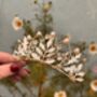 The Agatha Mini Crown Flower Girl Bridal Pearl Oak Leaf Tiara Headband, thumbnail 2 of 11