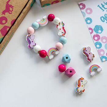 Personalised Unicorn Rainbow Wooden Bead Making Kit, 2 of 9