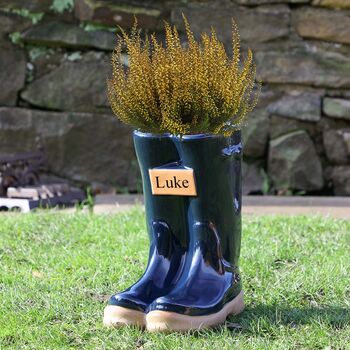 Personalised Blue Welly Boots Garden Planter, 3 of 8