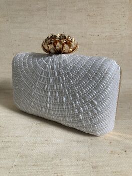 White Pearl Handcrafted Rectangular Clutch Bag, 8 of 10