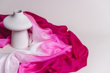 100% Mulberry Silk Scarf, Ombre Hot Pink And White In Gift Box, 6 of 12