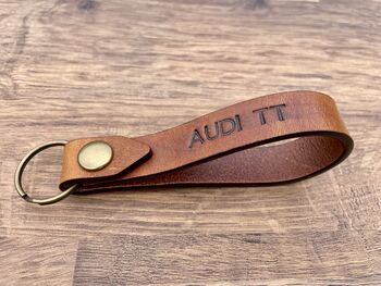 Personalised Burnt Tan Distressed Leather Keyring, 9 of 9