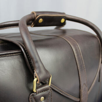 'Oxley' Men's Leather Weekend Holdall Bag In Chestnut, 7 of 12