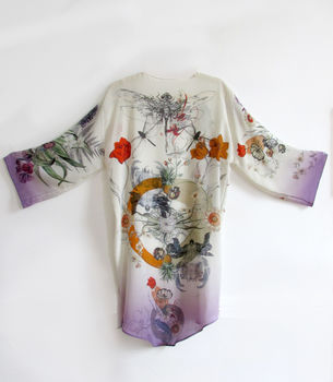 Silk Kimono Jacket 'Evolution' Print Size S/M, 5 of 8