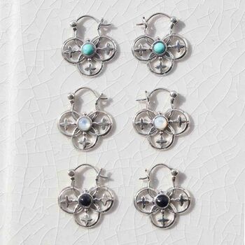 Sterling Silver Gemstone Royal Hoop Earrings, 2 of 8