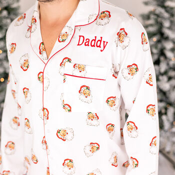 Personalised Matching Christmas Santa Print Pyjamas For Dad And Child, 8 of 12