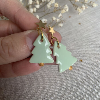 Mint Green Ceramic Christmas Tree Earrings, 5 of 6