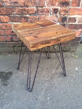 Industrial Reclaimed Hairpin Bedside Side Table 246, 4 of 5