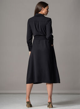Luciana Black Crepe Classic Midi Shirt Dress, 2 of 4