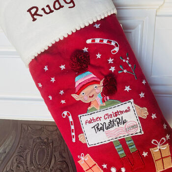 Personalised Elf And Father Christmas Stocking, 5 of 5