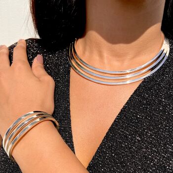 Sterling Silver Chunky Three Bar Hinged Cuff Bangle, 7 of 8