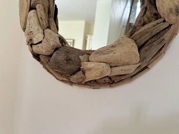 40cm Driftwood Wall Mirror Handcrafted Wooden Round, 3 of 7
