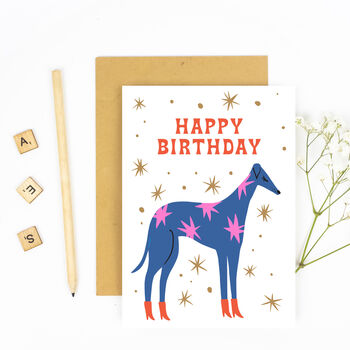 Blue Greyhound Retro Fashion Happy Birthday Card, 4 of 4