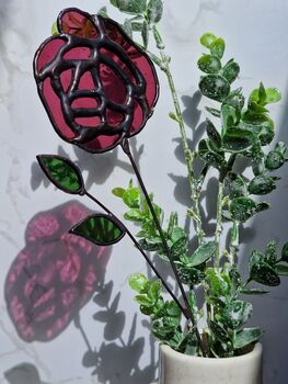 Raspberry Rose Floral Stained Glass Flowers By Post, 6 of 7