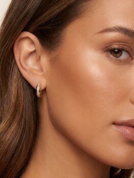 Women's Gold Thick Huggie Hoop Earrings With Sparkling Stones, 3 of 4