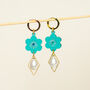 18 K Gold Plated Micro Huggie Earring With Pearl Drop, Flower, And Gemstone, thumbnail 2 of 8