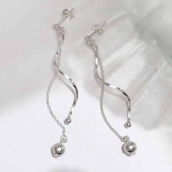 Sterling Silver Dancing Twist And Ball Stud Earrings, 3 of 5