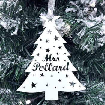 Personalised Teacher Christmas Tree Decoration With Stars, 3 of 8