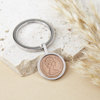 50th Birthday 1975 Or 1976 Halfpenny Keyring, 2 of 9