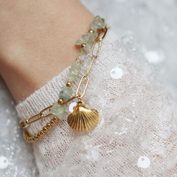 Aventurine Stone Chunky Link Chain Clam Shell Bracelet, 6 of 10
