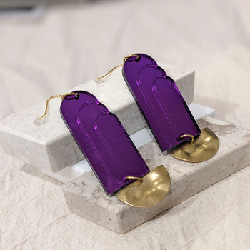 Art Deco Purple Fountain Brass Earrings, 2 of 6