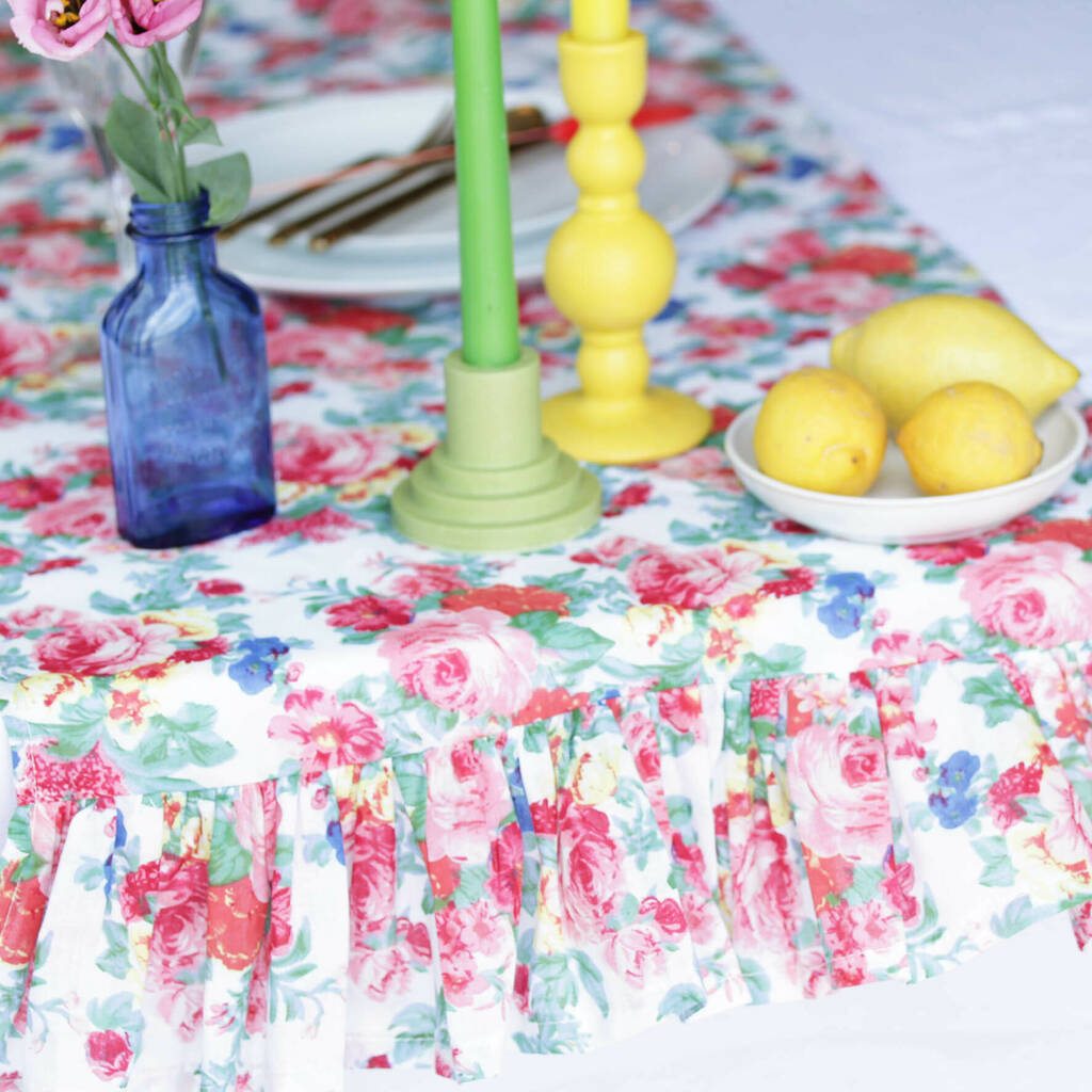 Floral Printed Extra Long Frilled Table Runner By Hem Studios